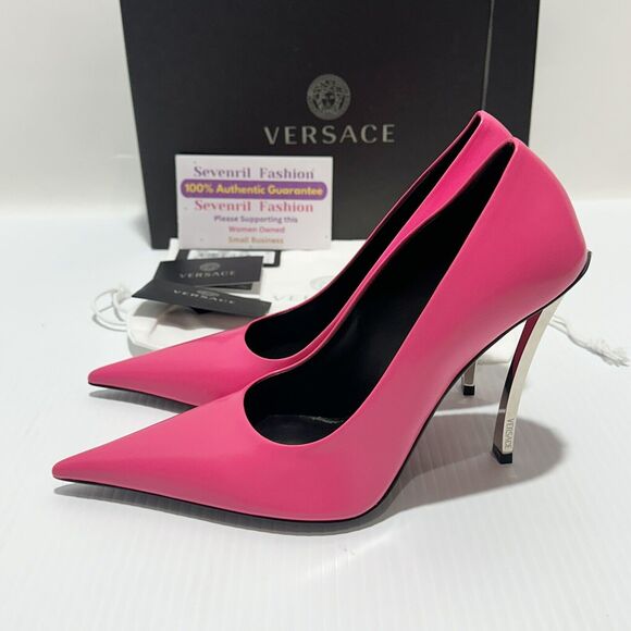 Versace Pin Point Size 38/ US 8 Leather Pointed Toe Pump Heels Pink NWT $1,325 - Picture 7 of 13